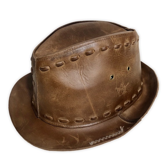 Brown Leather Fedora Style Hat 